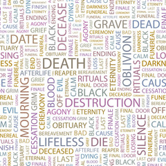 DEATH. Seamless vector pattern with word cloud.