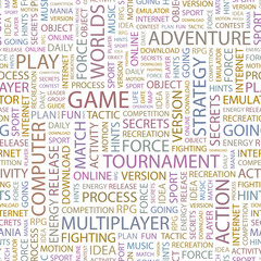 Fototapeta premium GAME. Seamless vector pattern with word cloud.