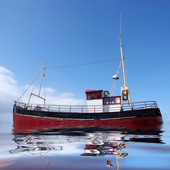 Sea fishing with reflection