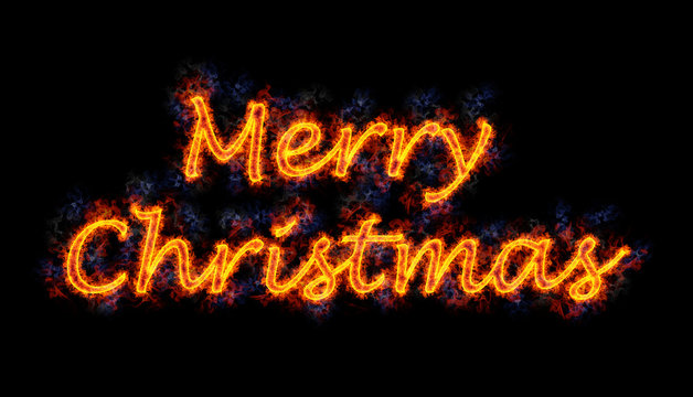 Fiery text 'Merry Christmas'.