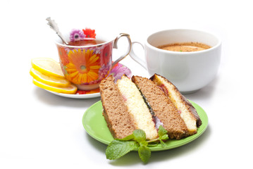 cake with tea and coffee