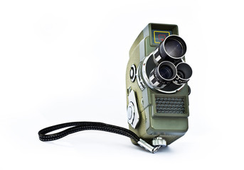 old cine camera on white isolated