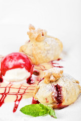Tasty dessert with ice cream