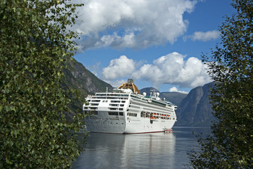 Cruising ship in the fjord