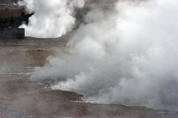 Steam rising from hot spring, geyser valley, Chile