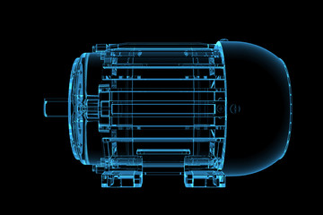 3D rendered blue xray transparent motor