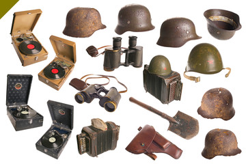 Big set old Vintage ARMY objects isolated with cliping path.