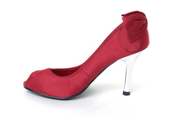 Single red high heel shoe