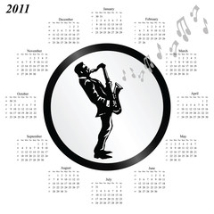 2011 calendar with musician playing the saxophone