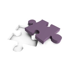 Purple puzzle piece with gap - a 3d image