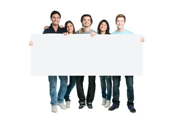 Happy people blank sign display