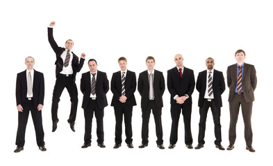 Obraz premium Jumping man in a row with other men