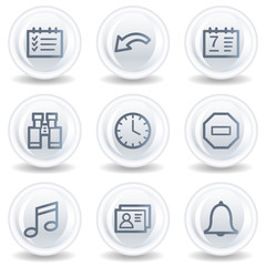 Organizer web icons, white glossy circle buttons