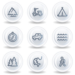 Travel web icons set 3, white glossy circle buttons