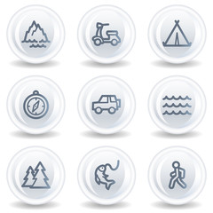 Travel web icons set 3, white glossy circle buttons