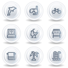 Vacation web icons, white glossy circle buttons