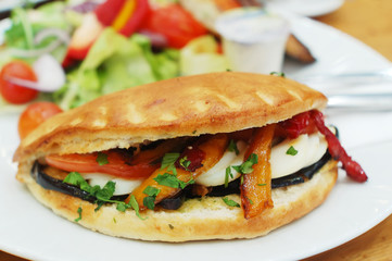 baked sandwich with eggs and vegetables