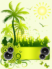 Summer disco party flyer on green background