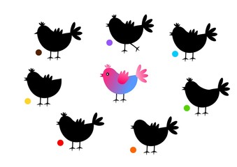 Find the right shadow - answer: bird with blue dot