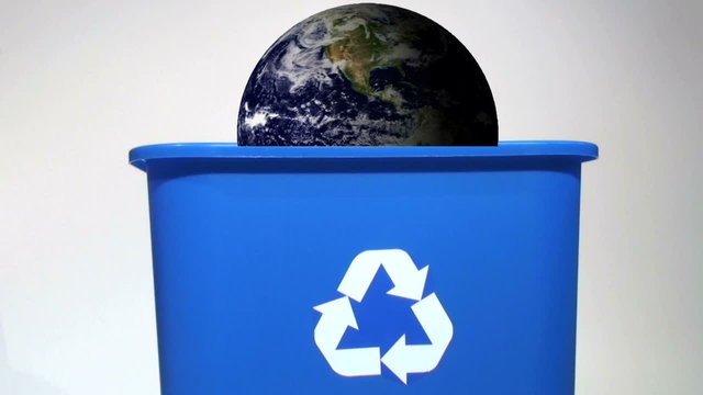 Spinning globe in recycle bin - HD