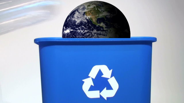 Spinning globe in recycle bin V2 - HD