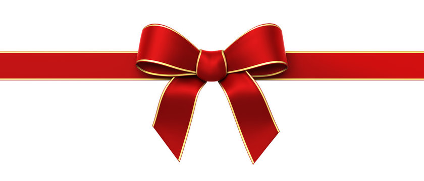 Red silk ribbon with golden edges panorama