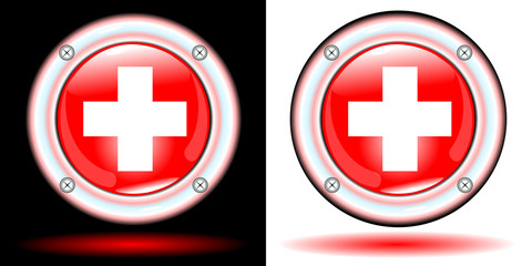 Button medical sign red isolated on the white and black