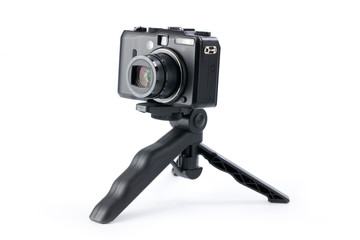 digital camera on tripod