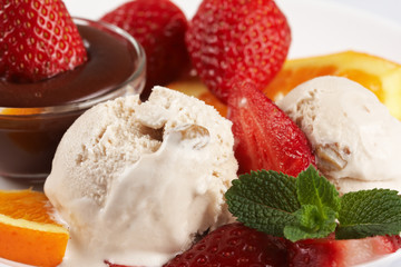 Ice cream and fruits