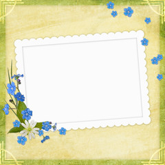 Framework for photo or congratulation with bunch of flowers