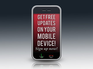 Mobile Device with "Free Updates... Sign up now!" on screen