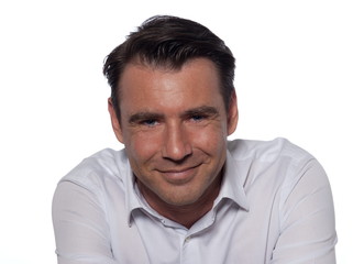 studio portrait on white background of a hansdsome man