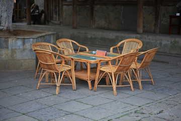 Fototapeta na wymiar some bamboo furniture in the courtyard