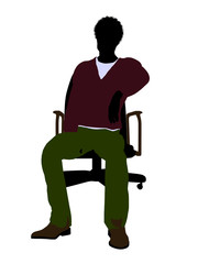 African American Casual Man Sitting On A Chair Silhouette