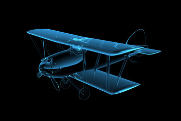 3D rendered blue xray transparent biplane © JustContributor