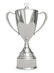 Silver trophy cup on white