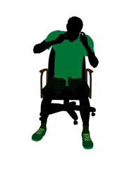 African American Tennis Player Sitting In A Chair Silhouette