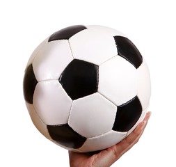 Obraz premium hand with a football (isolated)