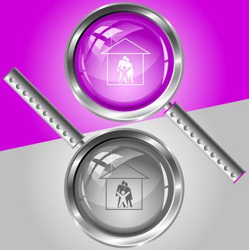 Family. Vector magnifying glass.