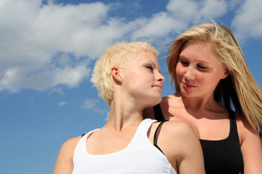 Two women flirting
