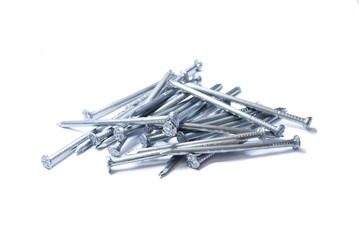 Pile of iron nails. Isolated on the white