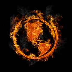 Earth on hot fire flames