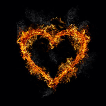 Heart on hot fire flames