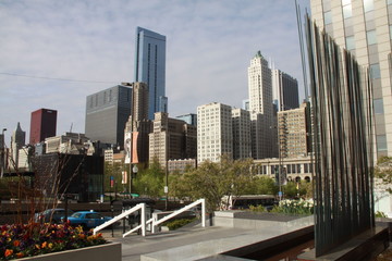 Vista de Chicago y escultura