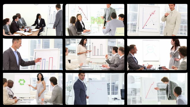 Montage of People Giving an office Presentation