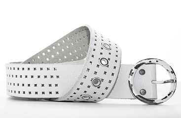 original white leather belt over on white