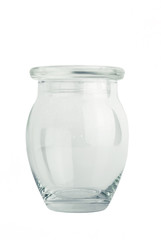 empty glass jar over white background
