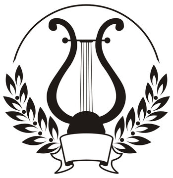 Lyre, framed by a laurel wreath.
