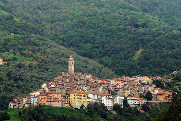 Fototapeta na wymiar Panoramic view of town Castel Vittorio in Liguria Italy