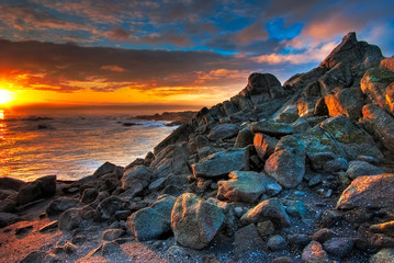 Beautiful blue and gold sunrise at a California beach